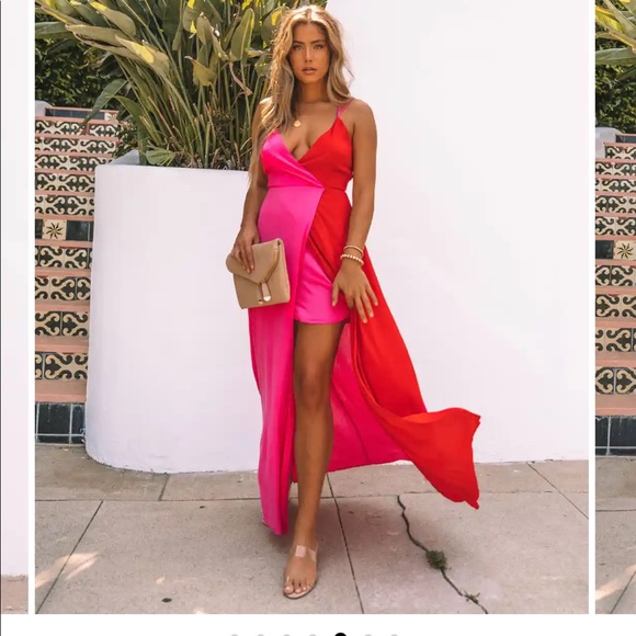 NWOT, Vici collection, colour block, pink and red maxi dress - Picture 2 of 3